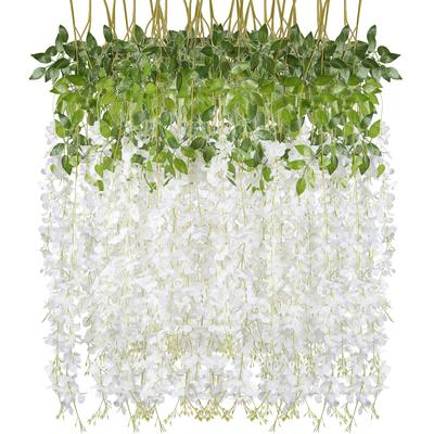 12 יחידות ויסטריה מלאכותית צמח ירוק תלוי ראטן פרח תלוי ראטן גרלנד תלויה חבל משי אורך 110 ס"מ למסיבה בית חתונה קישוט