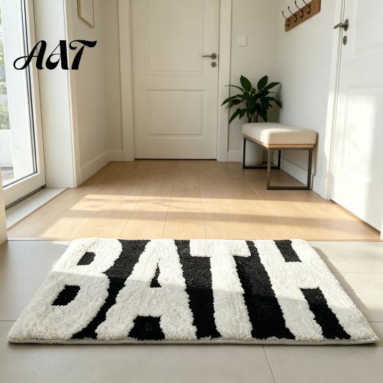 Stilvolle Indoor-Fußmatte, Moderne Badematte, Saugfähiger rutschfester Badezimmerteppich, Lustige englische Buchstaben, Rutschfeste Dekoration, Maschinenwaschbarer, Gemütlicher Teppich für Wanne und Waschbecken
