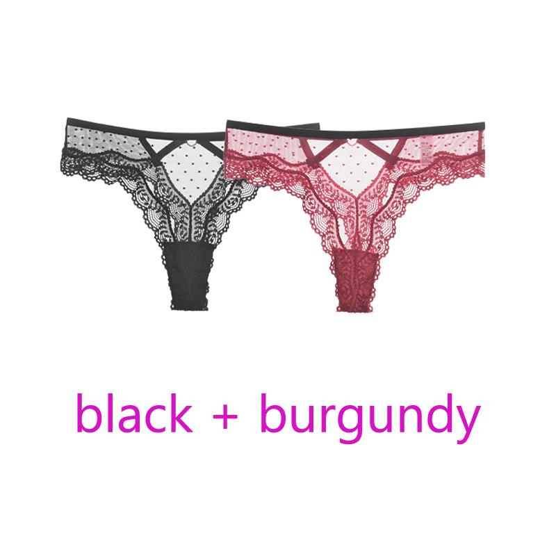 TERMEZY 2Pcs/Lot Sexy Lace Panties Women Low-waist Underwear Hollow Out Transparent Thong Female Seamless G-string Lingerie Underpant