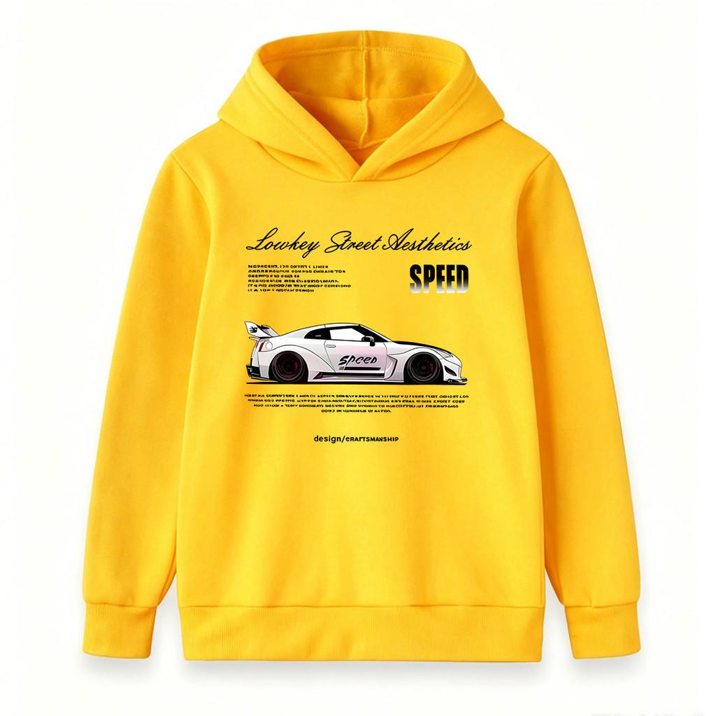 Kids Boys Girls Pullover Hoodie, Cool Race Car Speed Street Aesthetics Print Casual Soft Hooded Sweatshirt for Daily Wear Street Style Children Top