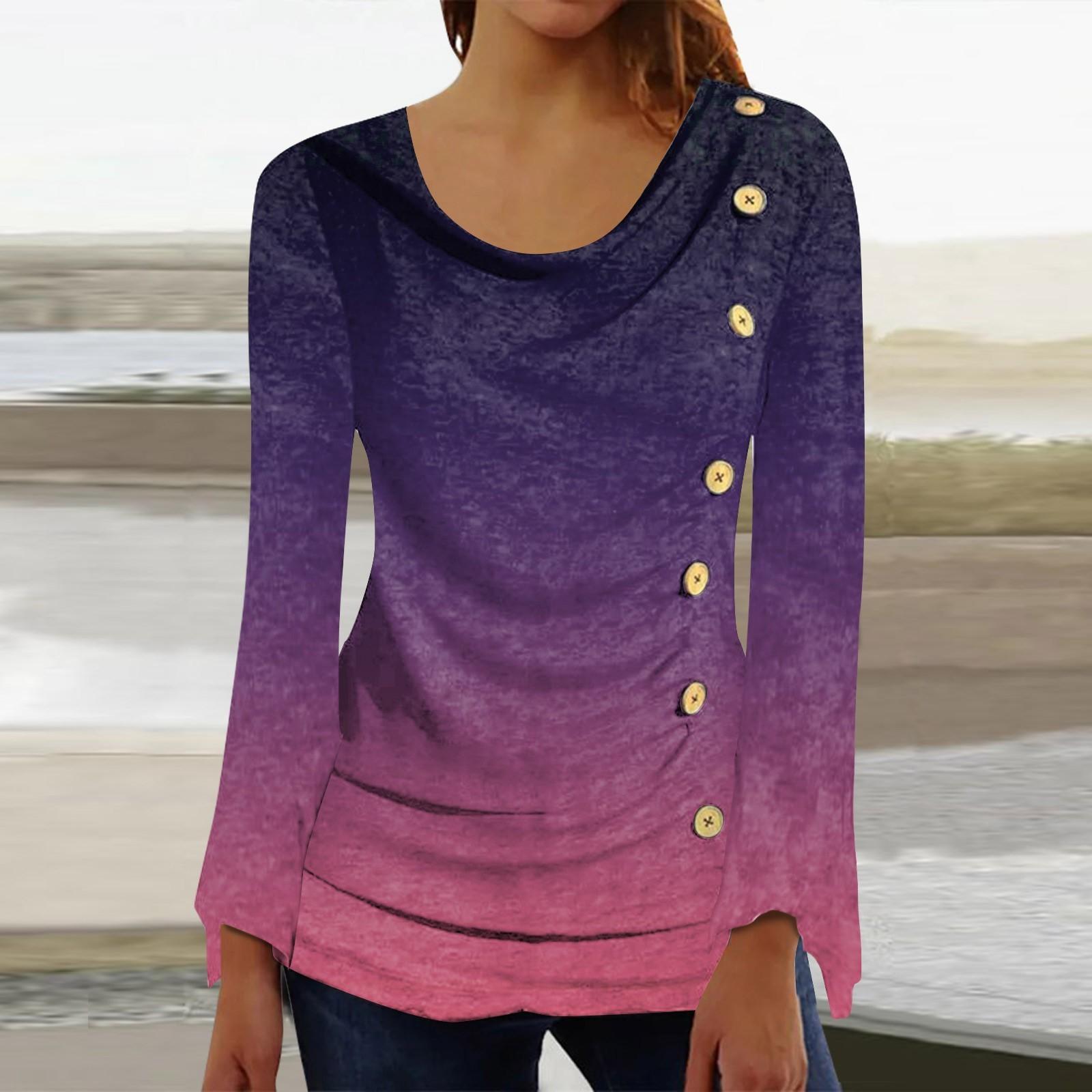 

Женский повседневный комфортный плиссированный топ с длинным рукавом на пуговицах и принтом M