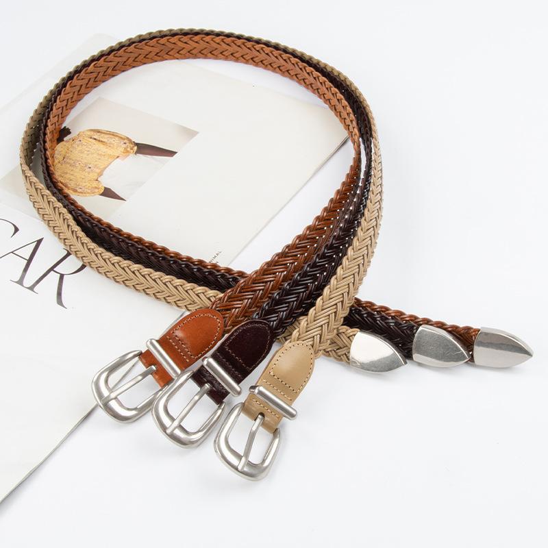 Women's Woven Vintage Belt, Paired with Denim, Casual Pants Decoration, Non Perforated Needle Buckle Belt, Lightweight Design
