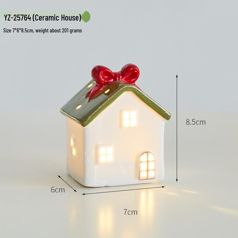 Christmas Ceramic Glowing Tree House Ornament - Desktop Scene Decoration Prop & Gift
