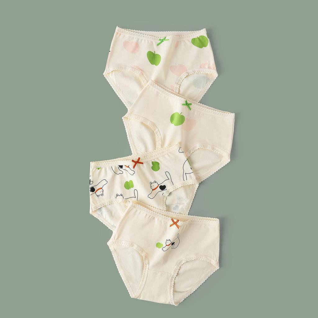 Girls' A-Class Pure Cotton Cartoon Briefs - Korean Style Antibacterial Underwear for Medium and Large Children
