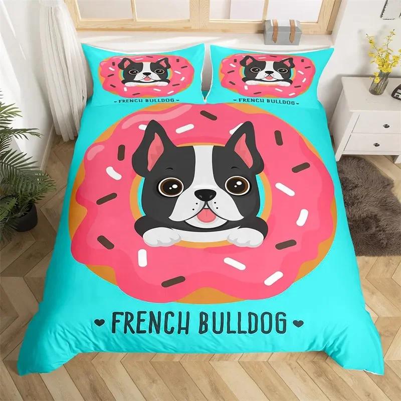 Bulldog Duvet Cover French Bulldogs Bedding Set Twin Polyester Chocolate Puppy Pet Doggy Animal Quilt Cover For Dog Lover Gifts
