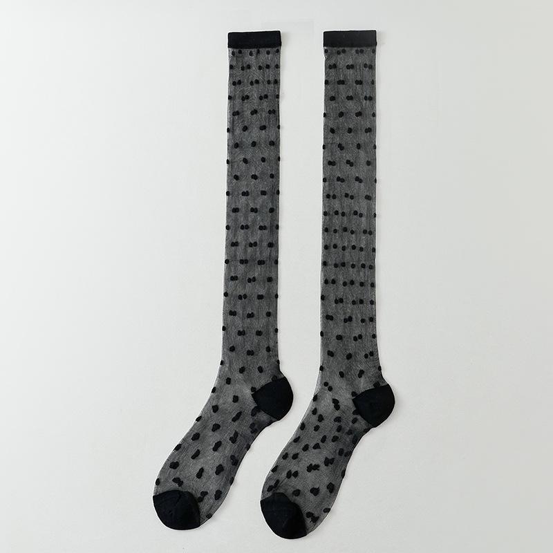 One-Piece Korean Style Polka Dot Silk Mesh Slouch Socks - Women's High Top Thin JK Lolita Calf Socks