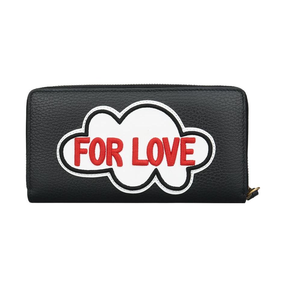 Gucci GG Red Lip Letter Embroidery Zipper Long Square Leather Card Holder Wallet Women wallet Black 474584-CAOIX-8381