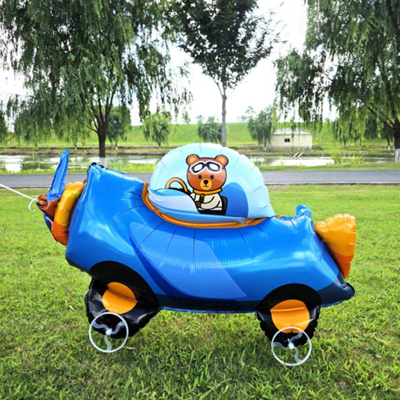 Large Size 4D Dinosaur Dog Cat Standing Foil Balloons Animals Walking Balloon With Wheel For Kids Birthday Party Decoration