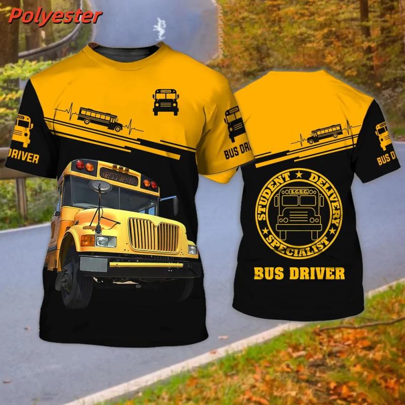 3D Printed Bus Driver Uniform T-Shirt For Men School Bus Pattern Tees Summer Casual Loose Round Neck Tops Short Sleeve T Shirts