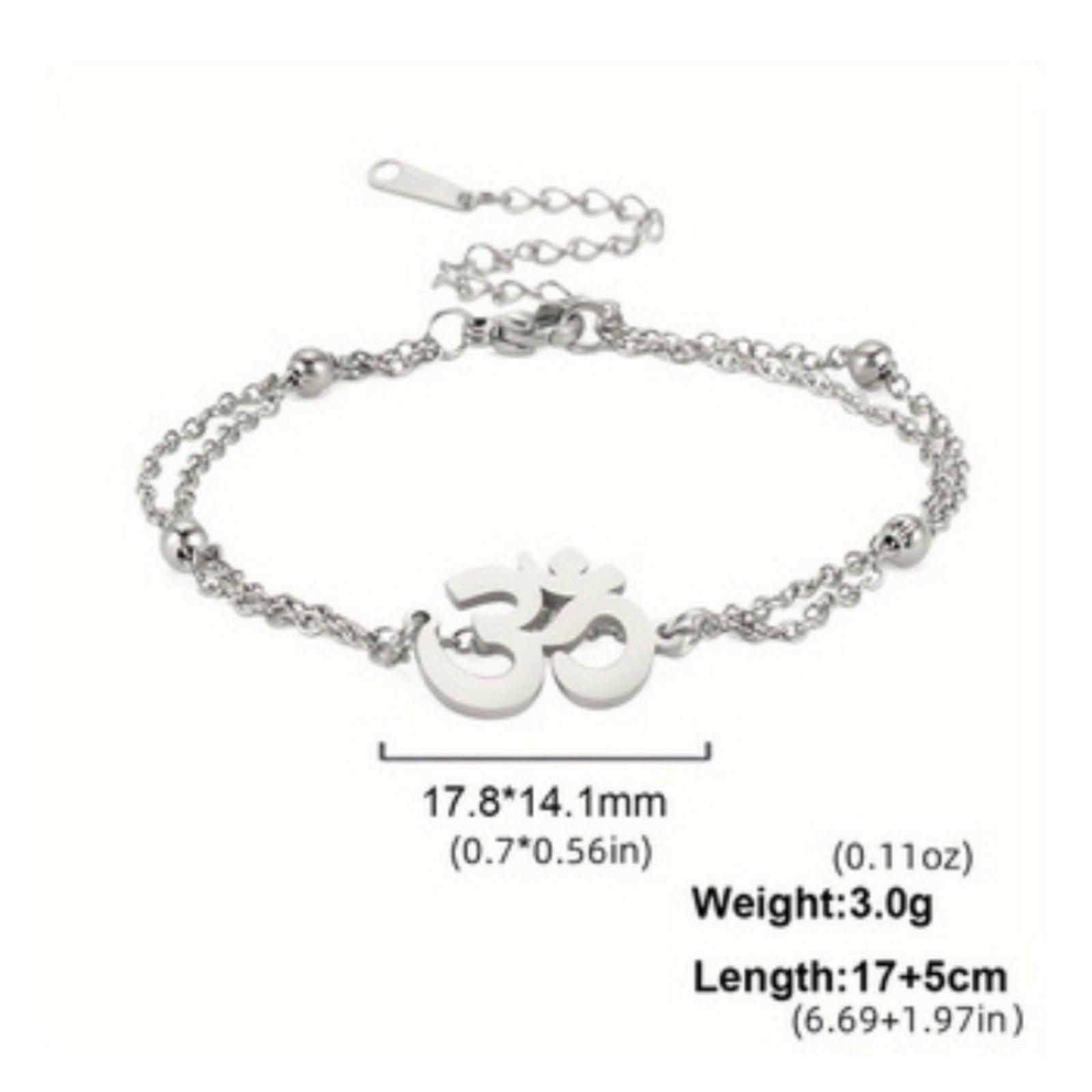1PC couple yoga OM symbol bracelet stainless steel double-layer bead chain bracelet retro elegant style exquisite jewelry gift 17-22cm