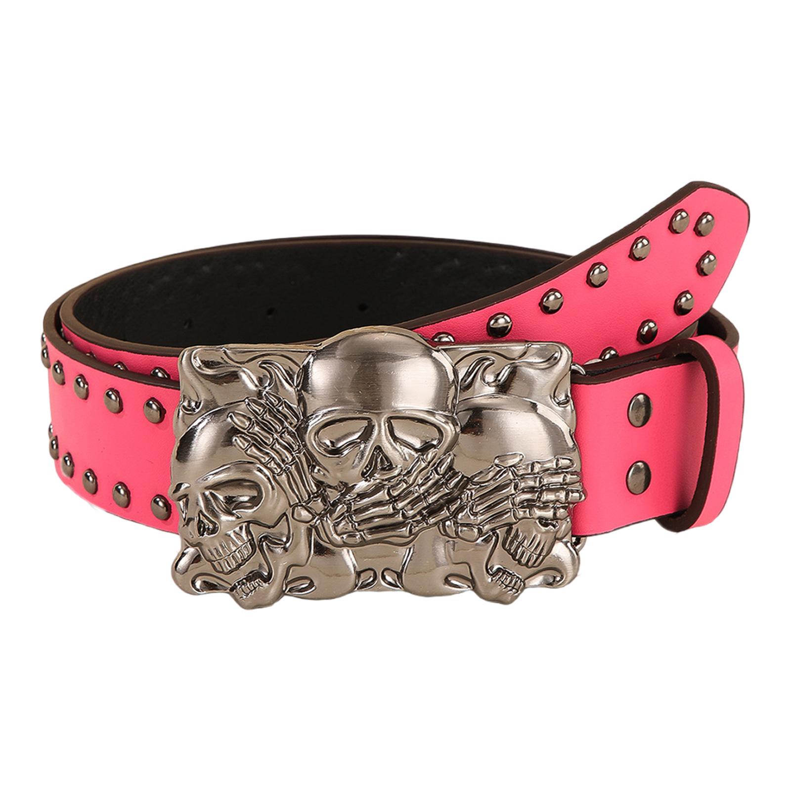 

Trendy Men Belt with Skull Detailing Gothicism Styles Waist Belt Aesthetic Belt for Casual Wear червоний