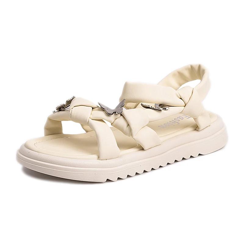 Girls Butterfly Beach Shoes Princess Sweet Children New Trendy Chic Summer Sandals Soft Beige Black with Metal Butterfly Cute