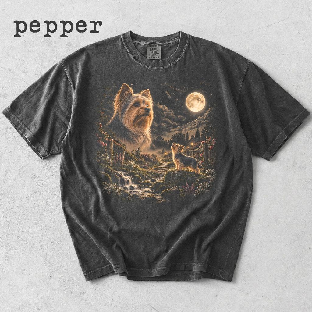 Yorkie Howling To The Moon Shirt, Cute Dog Graphic Tee, Moonlight Pet Lover Shirt, Comfort Colors Shirt