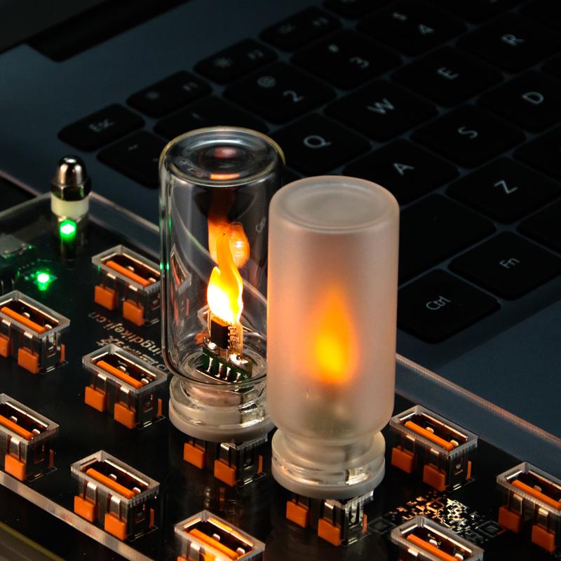 USB LED Flame Type Night Light Frosted Clear Glass Flickering Candle Decorative Touch Control Mood Lighting for Car Home Lamp