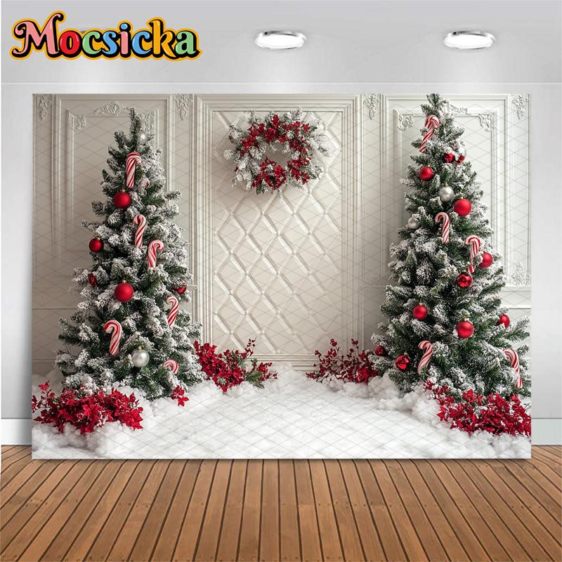Mocsicka Christmas Tree Photo Background Room Palace Wall Decorations Winter Snow New Year Party Photography Backdrops Wallpaper