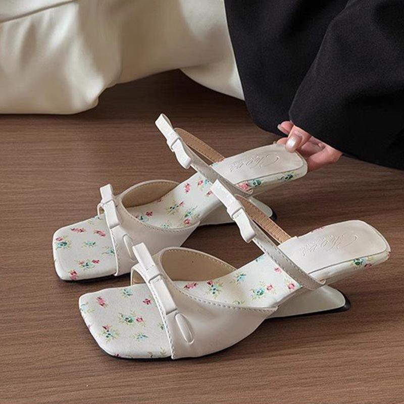 Women Slippers Bow Heeled Sandals Dress Chunky Shoes Summer Sexy 2025 Sexy Designer Woman Pumps Luxury Mujer De Zapatos