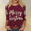 Women's Fashion Casual Round Neck Three-quarter Sleeve Christmas Print T-shirt Top