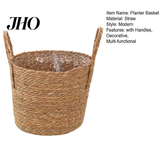Natural Planter Basket Wicker with Handles Indoor Outdoor Plants Rattan Woven Rustic Plant Pot Home Living Room Balcony Garden Round Decorative Flower