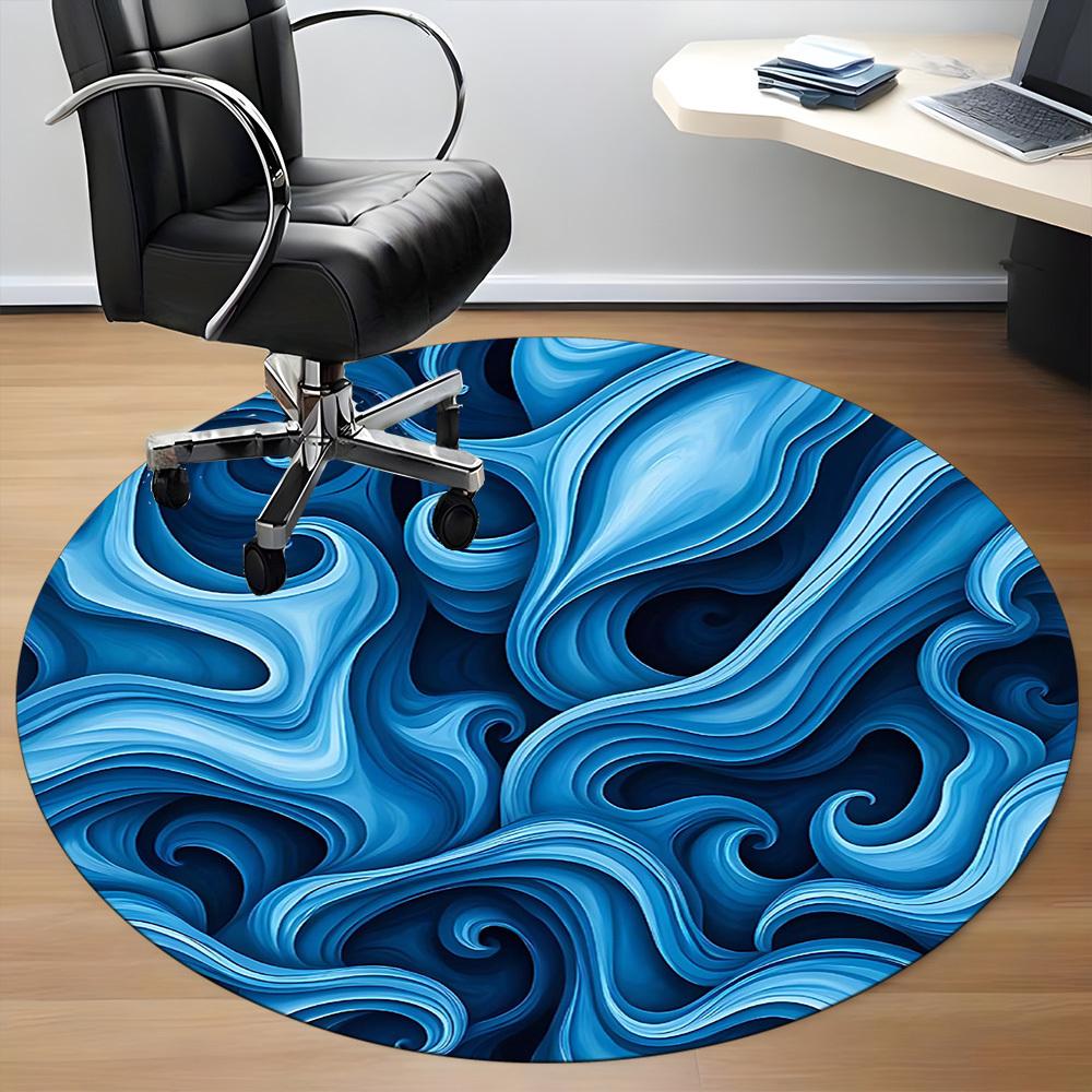 1PC Ocean Waves Pattern Office Round Area Rug, Mat Suitable For Office, Under Office Chairs Bedroom Living Room Home Decor, Room Deco