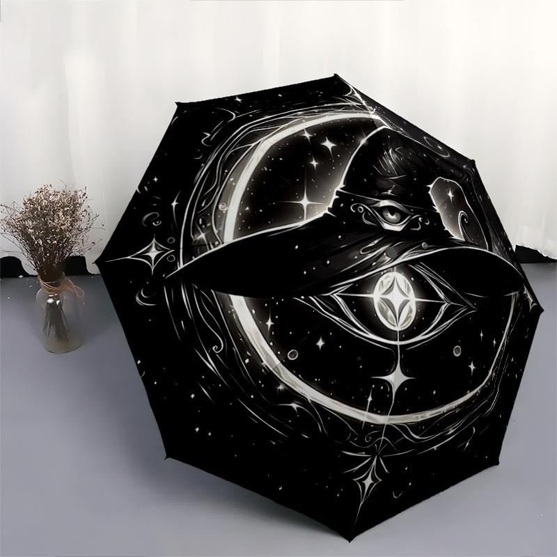 1pc Witch's Hat Illuminated by Stars and Moonlight Durable Cartoon Folding Umbrella, Portable 3-Fold Compact Umbrella for Men and Women, Suitable