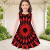 Girls Sleeveless Round Neck Geometric Printed A Line Flared Dress Red Black Beige