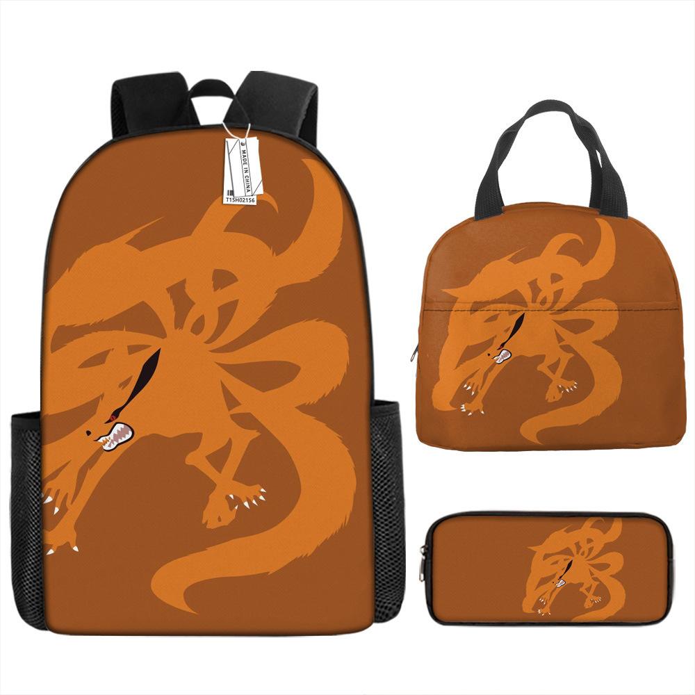 Naruto Shippuden Elementary and Secondary School School Bag Large Capacity Campus Backpack Lunch Bag Pencil Bag Three-piece Set