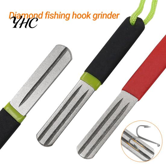 Fishing Grinding File Hook Sharpener Sharp Anti-skid Portable Three Grooves Diamond Stone for Camping