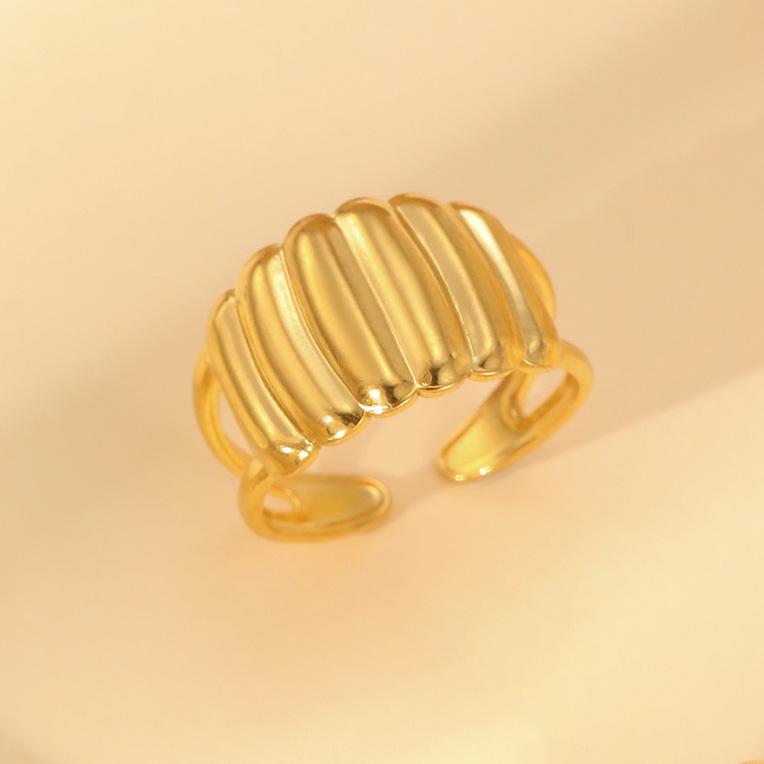 Inel deschis contemporan european și american din oțel inoxidabil placat cu aur de 18k pentru femei - Bijuterii versatile, elegante cu personalitate