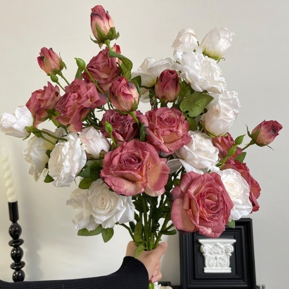 Burnt Edge Rose Artificial Rose Branch 3 Heads Fake Bouquet New Fake Peony  Wedding