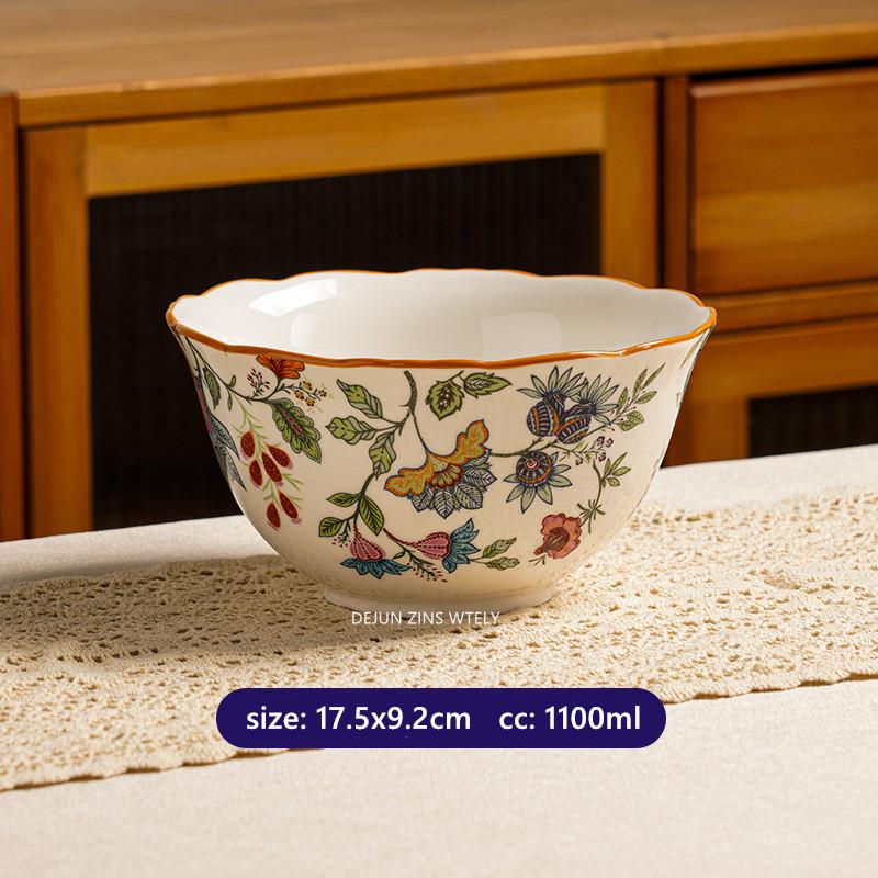1pc Thickened Ceramic Plates Household Exquisite Noodle Bowls Chinese Ceramic Fruit Salad Plates Kitchen Tableware Accessories