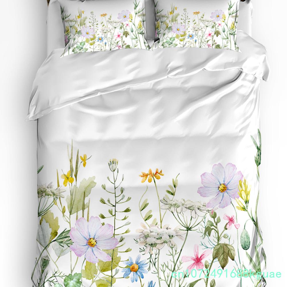 Fiori Selvatici Eucalipto Girasole Pianta Lavanda Set Biancheria da Letto 3 Pezzi per Letto Matrimoniale Tessile per la Casa Copripiumino Coperta Copricuscino