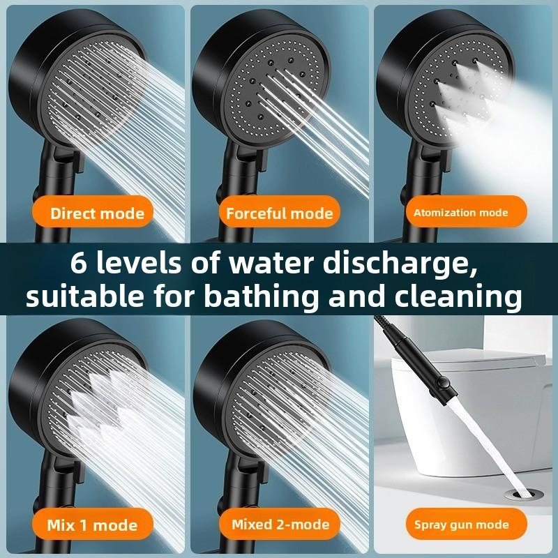 Six-speed Pressurized Filter Shower Head, Bathroom Shower Head with Increased Pressure and Large Water Output