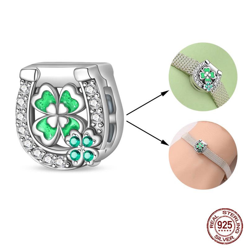925 Silver Double Lucky Clover Guardian Lotus Flat Beads Fit Qikaola 925 Bracelets Fine DIY Jewelry For Women
