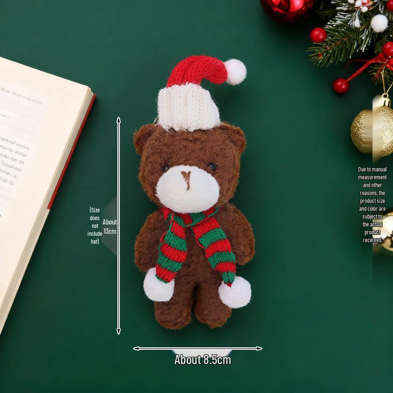 Christmas Blush Bear Plush Keyring with Scarf - Cute One-Piece Bag Charm Toy Gift