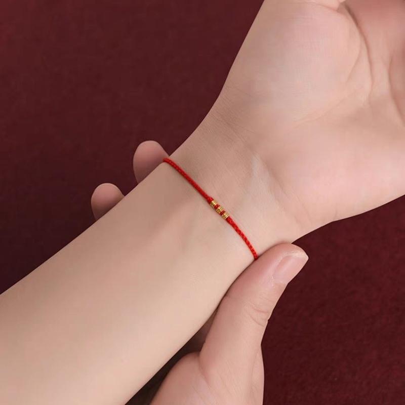 Fashion Simple Gold Color Beads Lucky Bracelets For Women Men Handmade Braided Red Rope Good Fortune Bracelet Couple Gifts