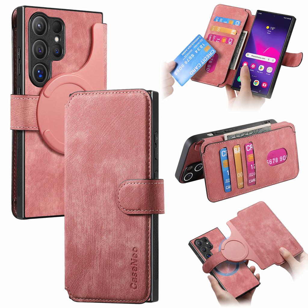 For Samsung Galaxy S24 Ultra S23 S22 Plus FE A55 A35 A25 A15 A05 A54 Case Leather Magnetic Wireless Charging Flip Card Bag Cover