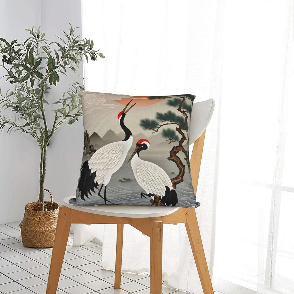 Chinese Style Crane Pillow Cover Kawaii Pillow Case For Couch Sofa Bedroom Soft Pillowcases Gift