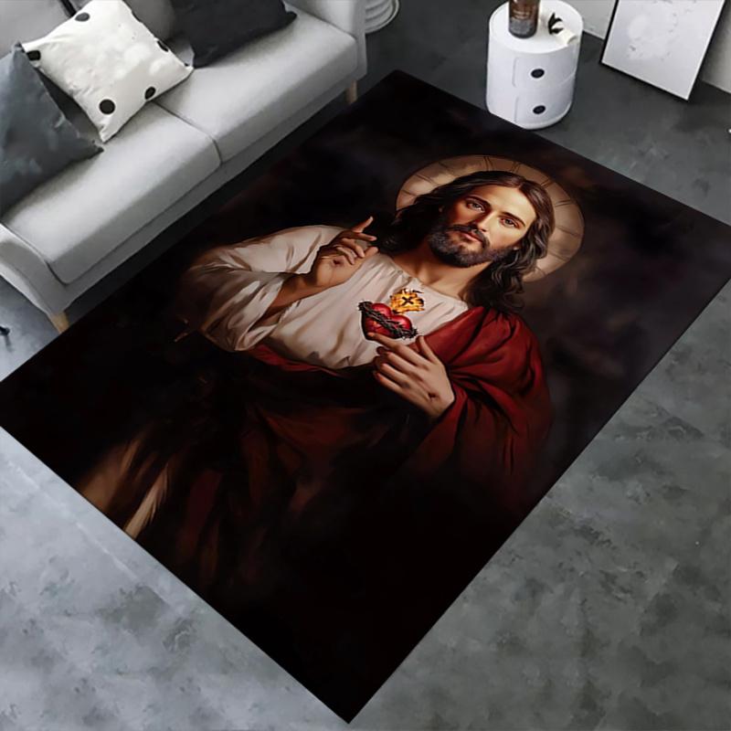 1pc Sacred Heart,Religious Iconography Office Carpet Soft Polyester Entrance Carpet Washable Non sli