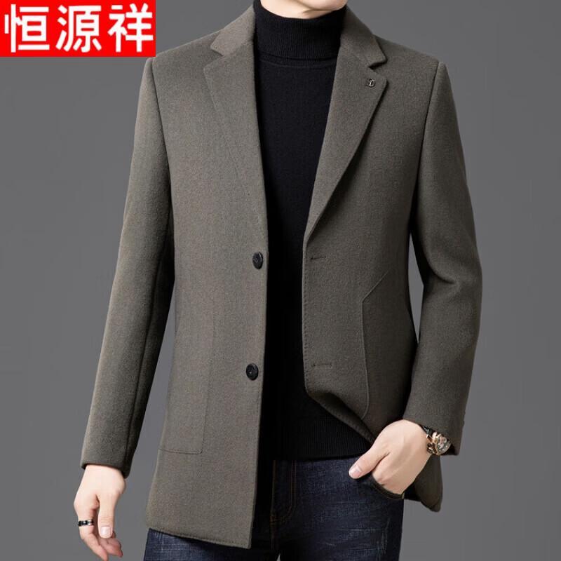 Hengyuanxiang Men's Business Casual Wool Overcoat with Down Liner