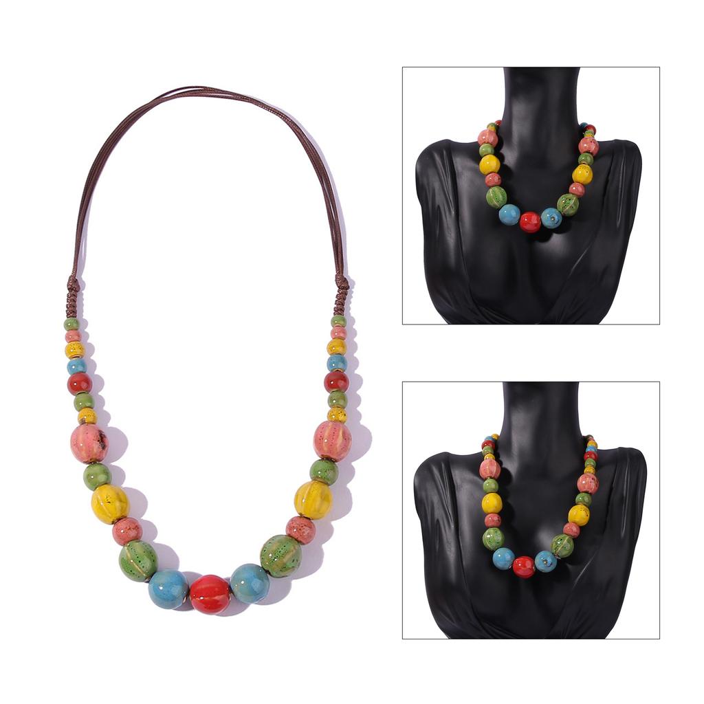 Handmade Ceramic Bead Necklace Vibrant Colors Artisan Crafted Lightweight Jewelry for Women Unique Fashion Accessory