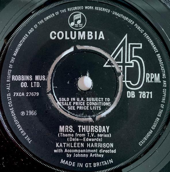 

7-дюймовая пластинка KATHLEEN HARRISON Миссис. Четверг DB7871 Columbia 1966 Великобритания Поп Б/у