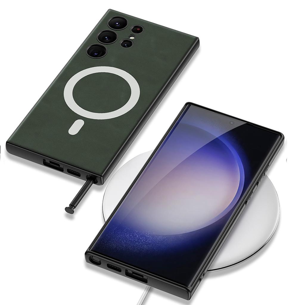 Suitable for Samsung S24Ultra Mobile Phone Case S24plus Plain Leather Wireless Charging Mc Frosted Anti Fall Protection Case