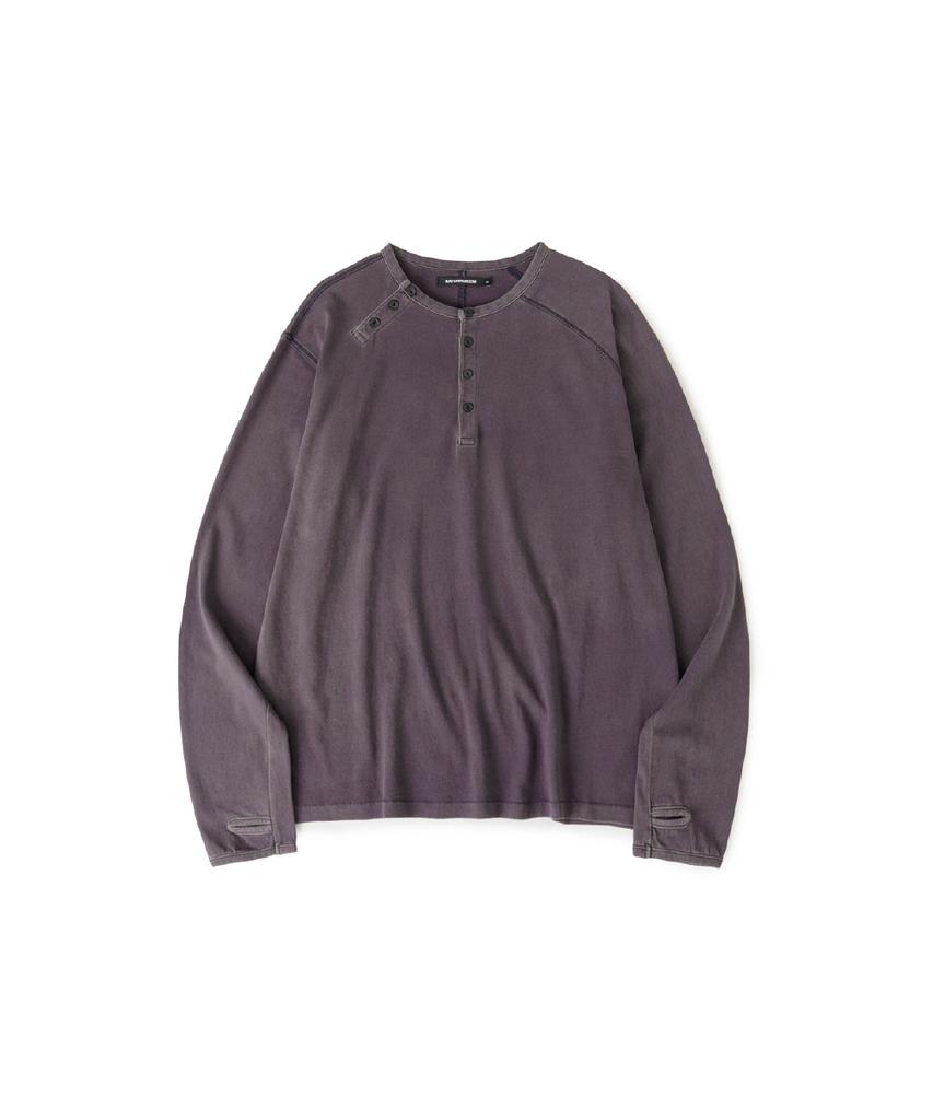 Haechinglum Double Henley Neck Tee Bleached Blue Charcoal