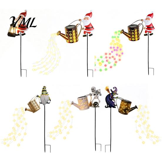 Unique Magic Cauldron Decor Solar Christmas Santa Yard Light, Witch Skull Projection Garden Stake Lamp with LED Flowing Water Lanterns & Waterfall