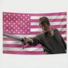 Cinematic Epic Hero Tapestry Pink American Flag Medieval Warrior Sword Wall Art Flat Print Dorm Decor For Fantasy Fans