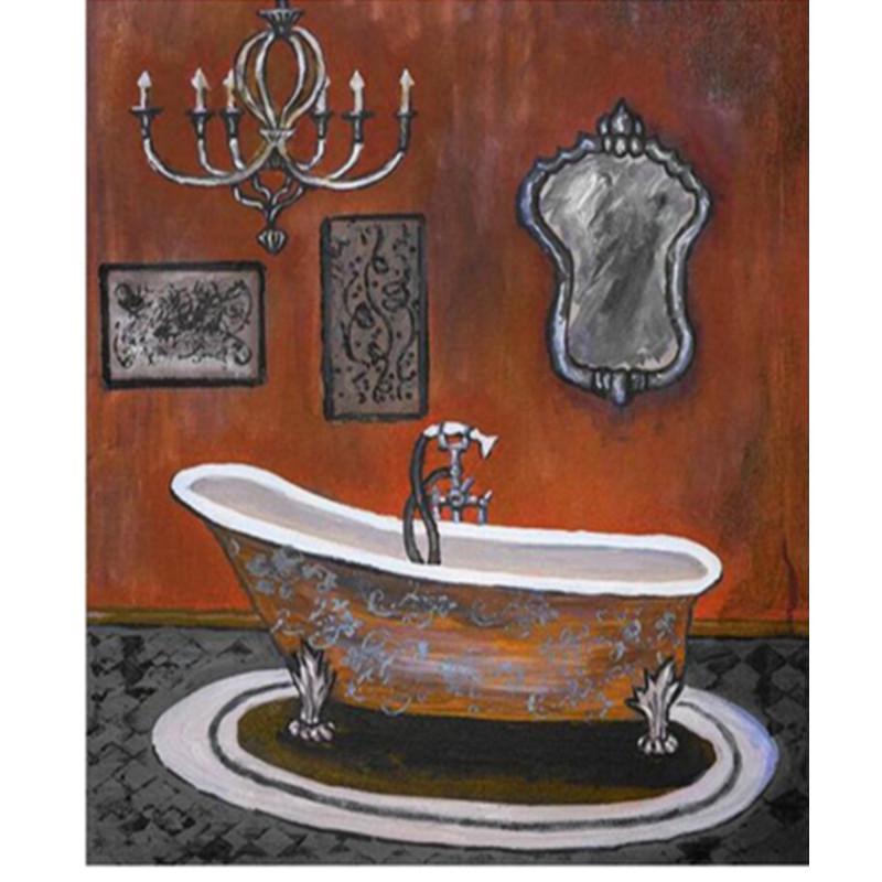 Buy 5D Diy Round Diamond Painting "Bathroom" Wall Art Cross Stitch Home