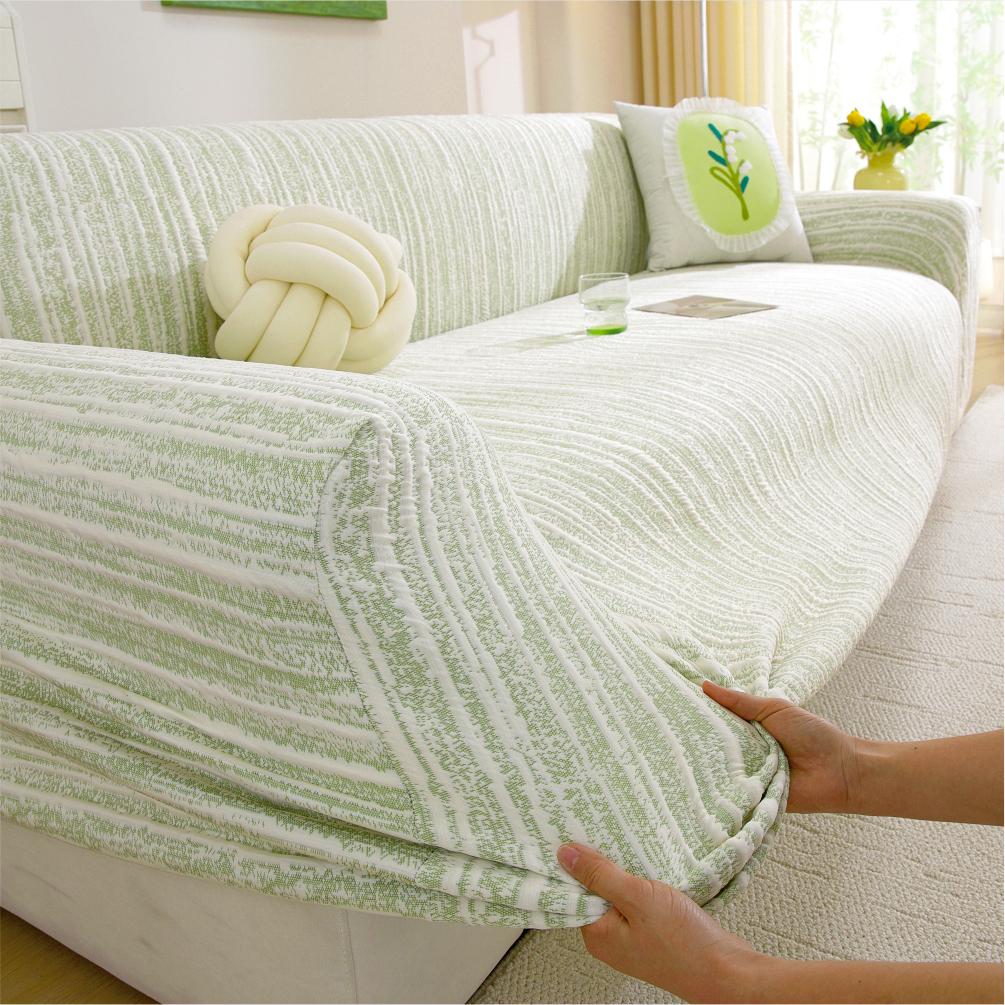 

Striped Pattern Sofa Cover Fully Covered with Dust-proof Sofa Protective Cover Machine Washable Highly Elastic Pet Friendly 1-seater sofa（90-140cm) зелёный