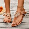 Women's Floral Toe Thong Sandals with Adjustable Back Strap Buckle Flat Sole Casual Summer Footwear