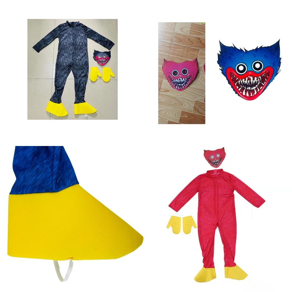 Dazzling Kids Huggy Wuggy Poppy Playtime Cosplay Costume Bodysuit Jumpsuit Mask Gloves