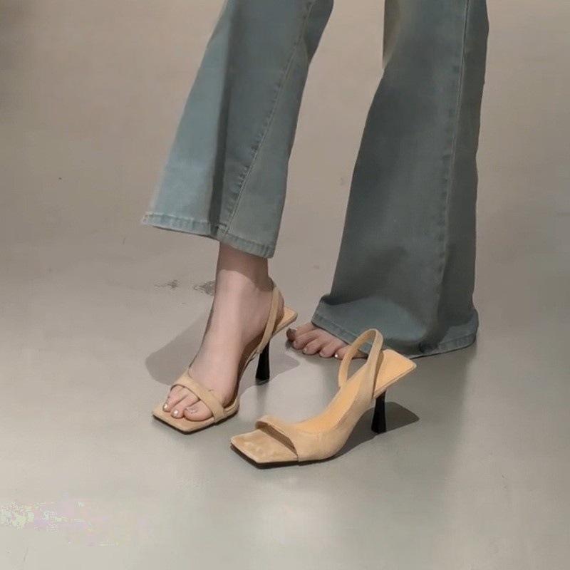 French Temperament Open-toed Sandals Women's Head Simple Word with Skirt Stiletto Empty High Heels